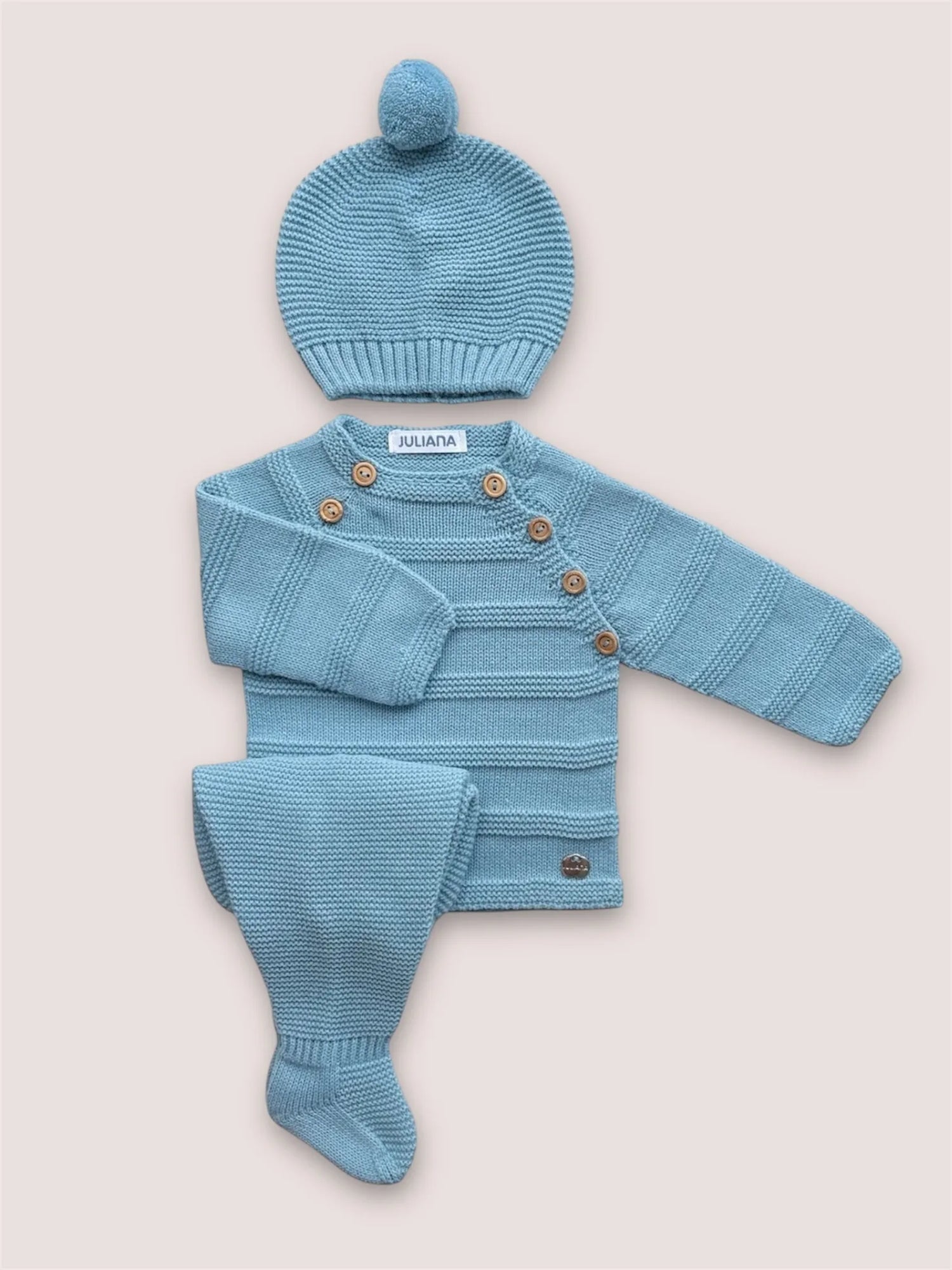 Conjunto de lana tres piezas Iglú Azul Nube | Juliana