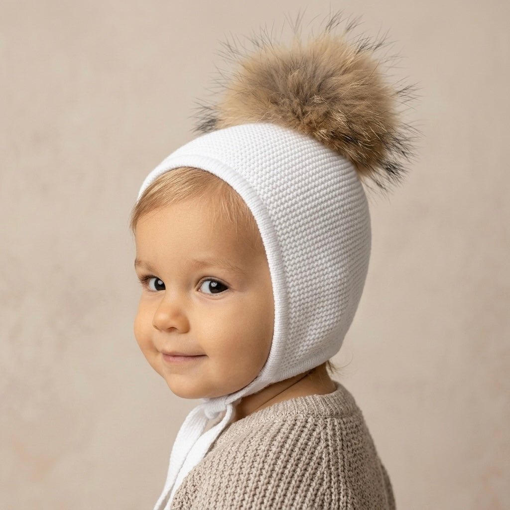 Gorro Pompón Pelo Natural Blanco | Juliana