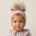 Gorro Pompón Pelo Natural Rosa Empolvado | Juliana