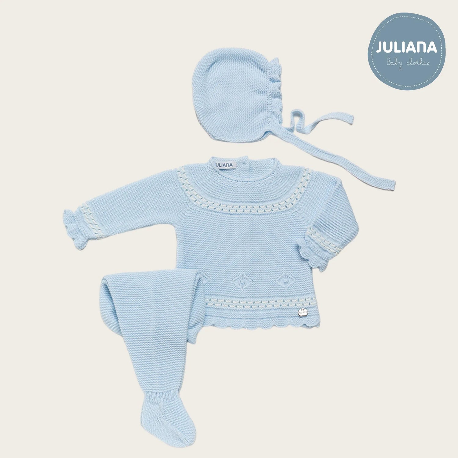 Conjunto de lana tres piezas polaina Rombos Celeste | Juliana