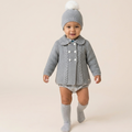Abrigo Trenzado Gorro Pompón Gris | Juliana