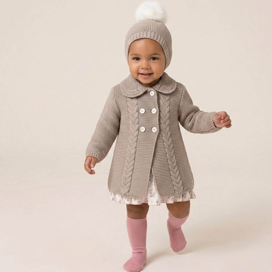 Abrigo Trenzado Gorro Pompón Visón | Juliana