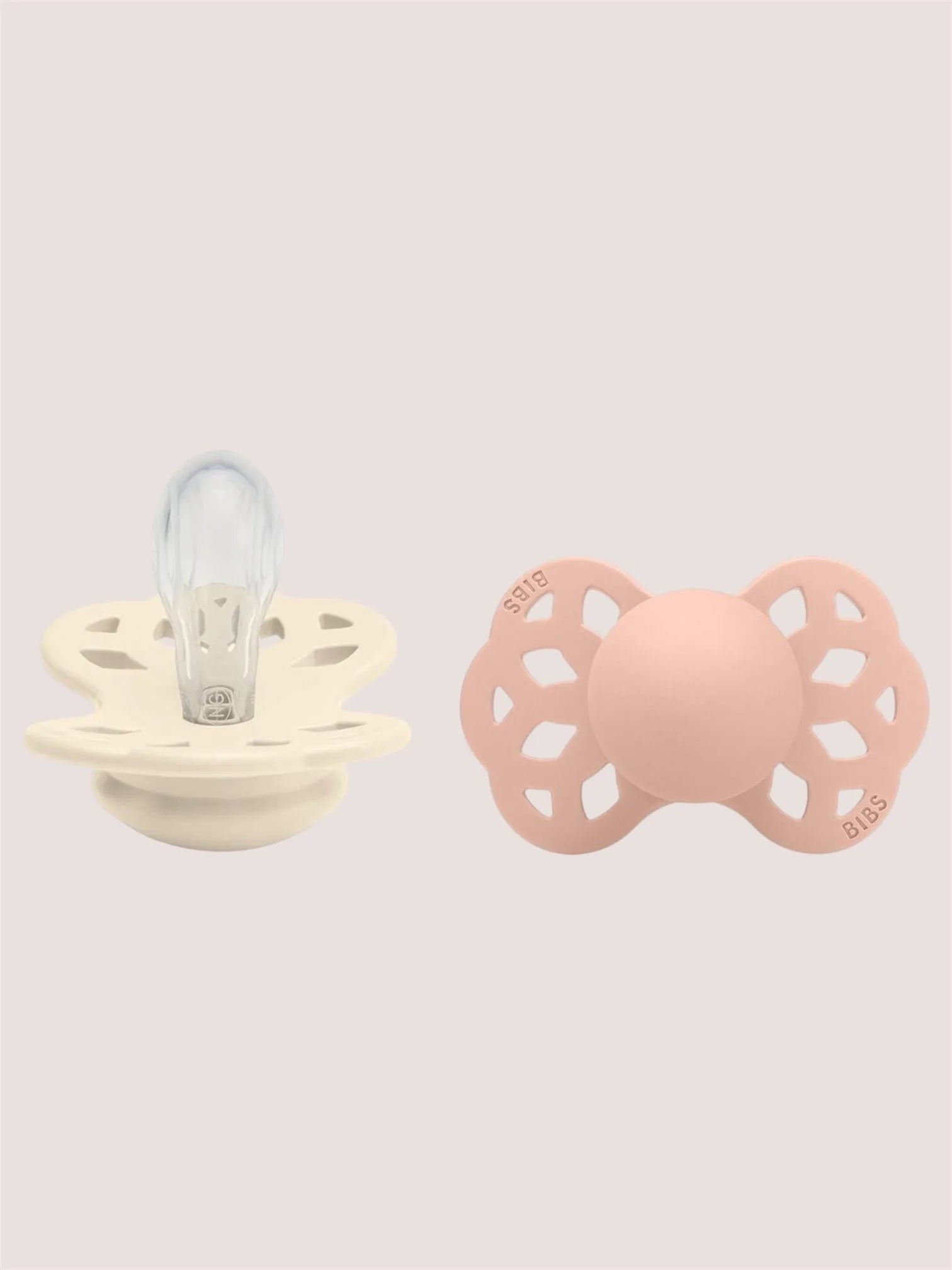 Pack 2 | Chupete Tetina Simétrica Silicona | Infinity Pacifer Ivory Blush | Bibs
