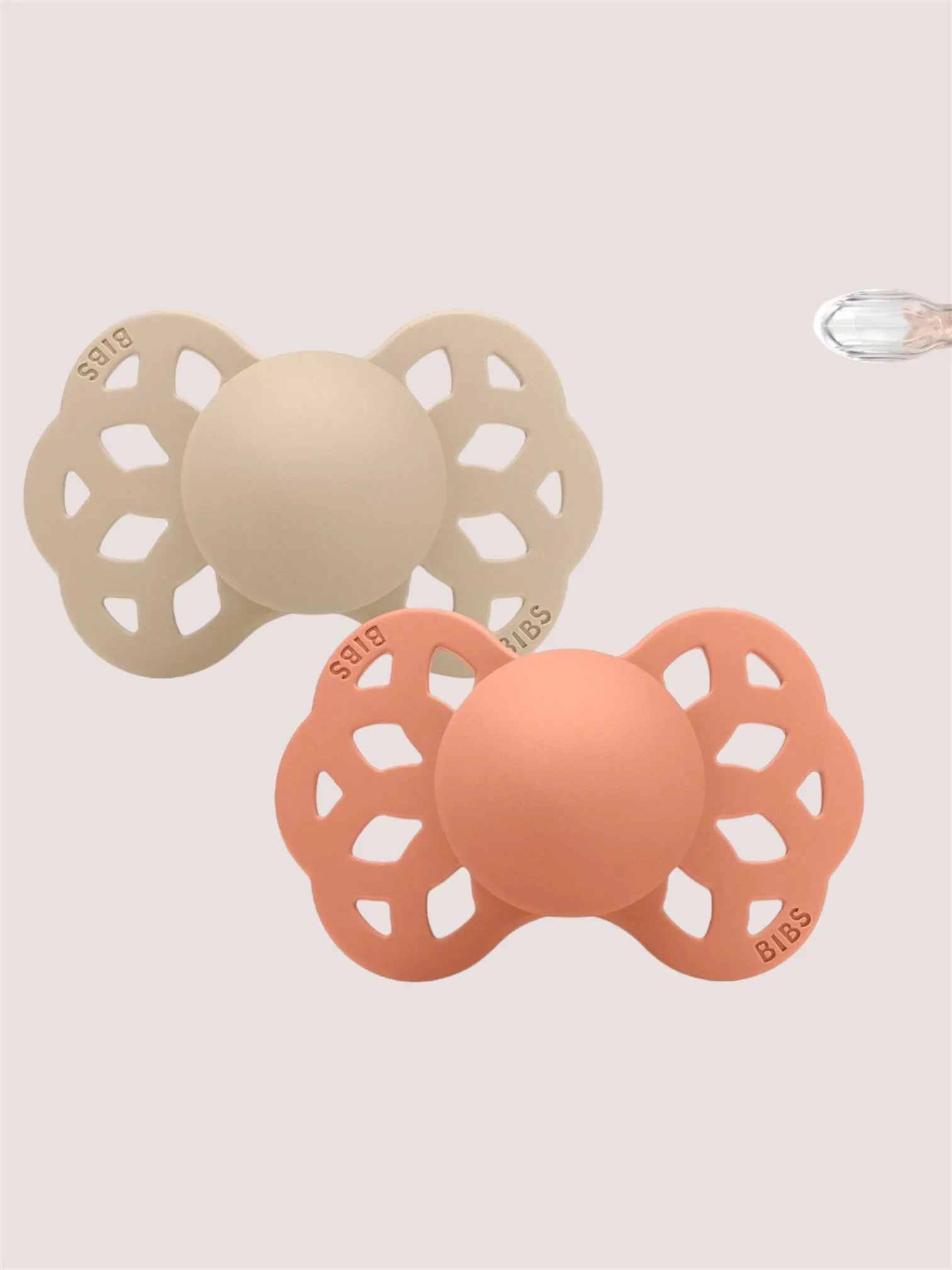 Pack 2 | Chupete Tetina Simétrica Silicona | Infinity Pacifer Vanila Peach | Bibs