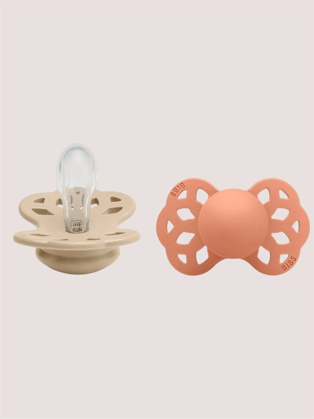 Pack 2 | Chupete Tetina Simétrica Silicona | Infinity Pacifer Vanila Peach | Bibs
