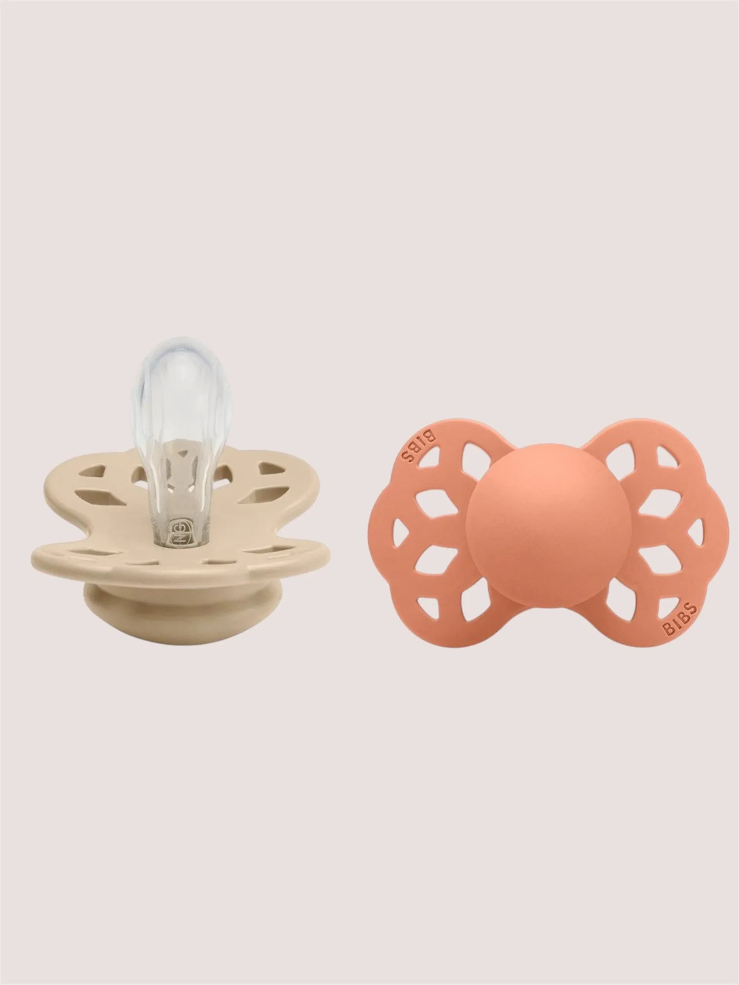 Pack 2 | Chupete Tetina Simétrica Silicona | Infinity Pacifer Vanila Peach | Bibs